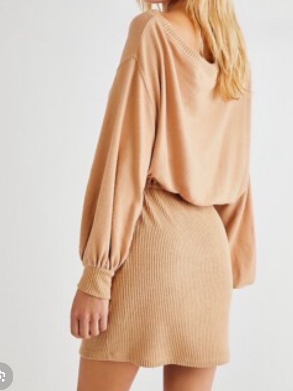 Free People Beach Off Shoulder Balloon Sleeve Mini Dress Size Large Blush Pink - Picture 3 of 15